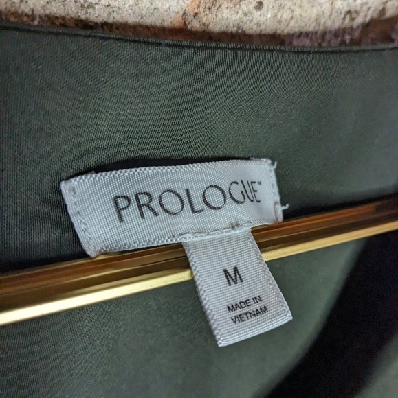 Prologue Medium Dark Olive Green Wrap Front Long Back V-Neck Tunic - Picture 3 of 10